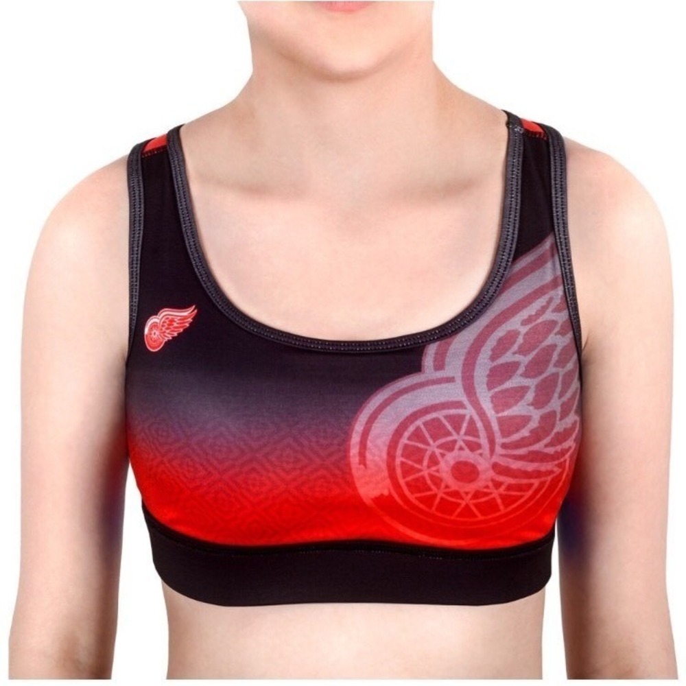 Detroit Red Wings‎ Womens Gradient Sports Bra NHL Klew Size XS Black Red